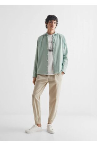 پیراهن سبز مردانه مانگو 47026319
