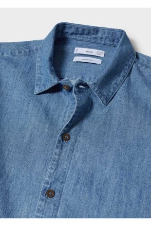 پیراهن آبی مردانه مانگو 57010724