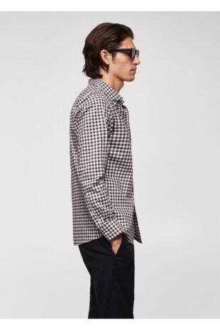 پیراهن قهوه ای مردانه مانگو 57085947