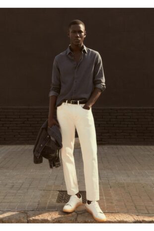 جین سفید فاق نرمال مردانه مانگو 57010699