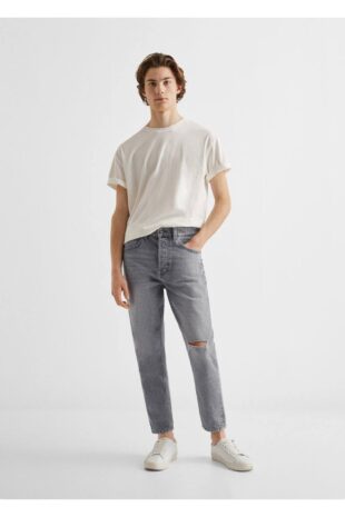 جین خاکستری فاق نرمال مردانه مانگو 47023260