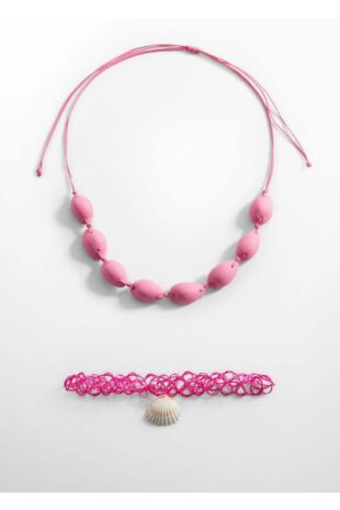 گردنبند صورتی دخترانه مانگو 57050048