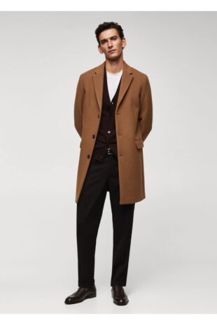 پالتو قهوه ای مردانه مانگو 57025948