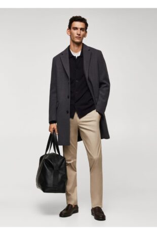 پالتو خاکستری مردانه مانگو 57035947