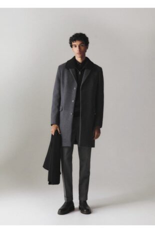 پالتو خاکستری مردانه مانگو 57035947