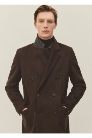پالتو قهوه ای مردانه مانگو 57035953