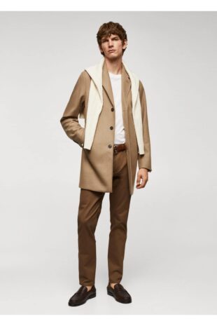 پالتو قهوه ای مردانه مانگو 57024387