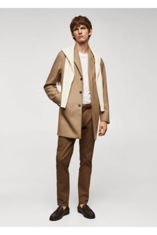 پالتو قهوه ای مردانه مانگو 57024387