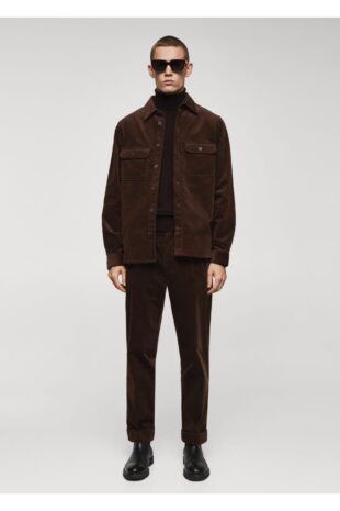 شلوار قهوه ای فاق نرمال مردانه مانگو 57028267