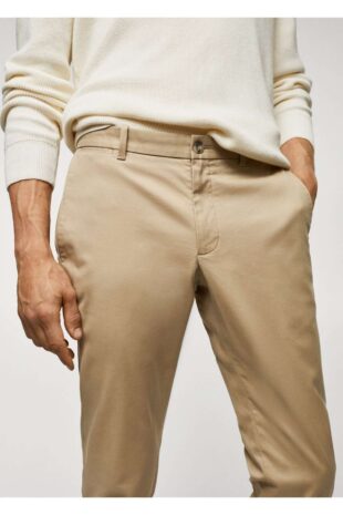 شلوار بژ فاق نرمال مردانه مانگو 57044386