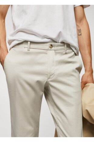 شلوار بژ فاق نرمال مردانه مانگو 57044386