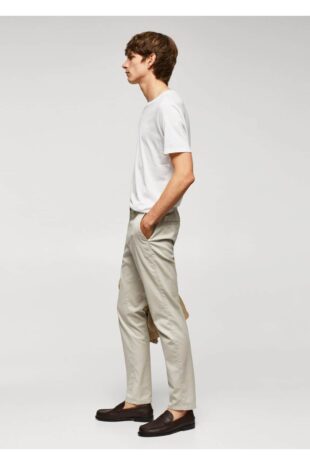 شلوار بژ فاق نرمال مردانه مانگو 57044386
