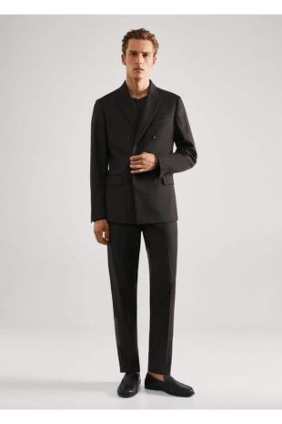 شلوار قهوه ای فاق نرمال مردانه مانگو 57094758