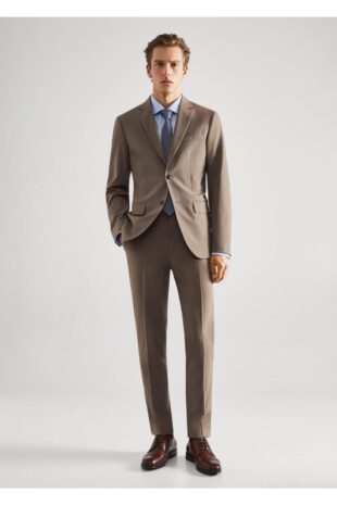 شلوار قهوه ای فاق نرمال مردانه مانگو 57040663