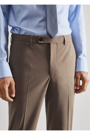 شلوار قهوه ای فاق نرمال مردانه مانگو 57040663