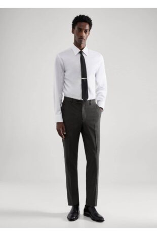 شلوار خاکستری فاق نرمال مردانه مانگو 57044764