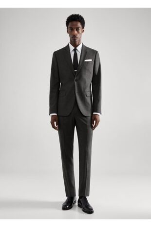 شلوار خاکستری فاق نرمال مردانه مانگو 57044764