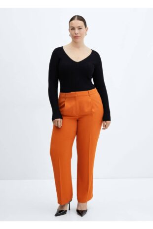 شلوار قهوه ای فاق نرمال زنانه مانگو 57097124