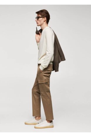 شلوار قهوه ای فاق نرمال مردانه مانگو 57085963