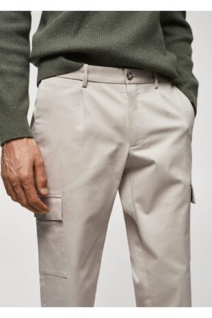شلوار بژ فاق نرمال مردانه مانگو 57085963