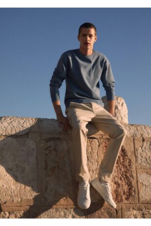 شلوار بژ فاق نرمال مردانه مانگو 47036319