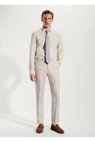 شلوار بژ فاق نرمال مردانه مانگو 57010553