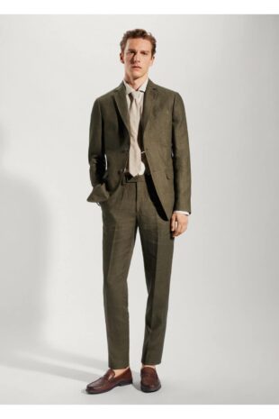 شلوار سبز فاق نرمال مردانه مانگو 57030026