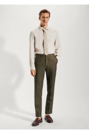 شلوار سبز فاق نرمال مردانه مانگو 57030026