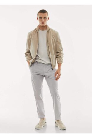 شلوار خاکستری فاق نرمال مردانه مانگو 57040573