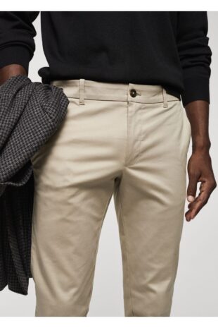 شلوار بژ فاق نرمال مردانه مانگو 57055947