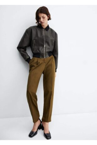 شلوار سبز فاق نرمال زنانه مانگو 57076315