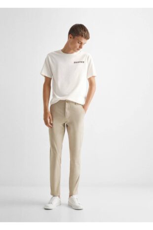 شلوار بژ فاق نرمال مردانه مانگو 57084017