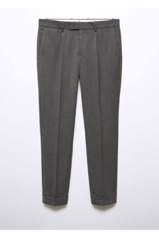 شلوار خاکستری فاق نرمال مردانه مانگو 57028266