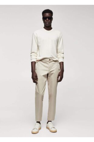 شلوار بژ فاق نرمال مردانه مانگو 57034388