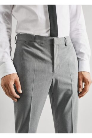 شلوار خاکستری فاق نرمال مردانه مانگو 57000550