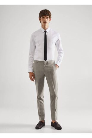 شلوار بژ فاق نرمال مردانه مانگو 57010670