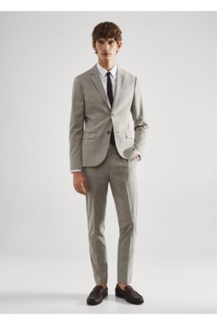 شلوار بژ فاق نرمال مردانه مانگو 57010670