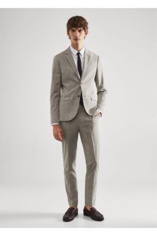 شلوار بژ فاق نرمال مردانه مانگو 57010670