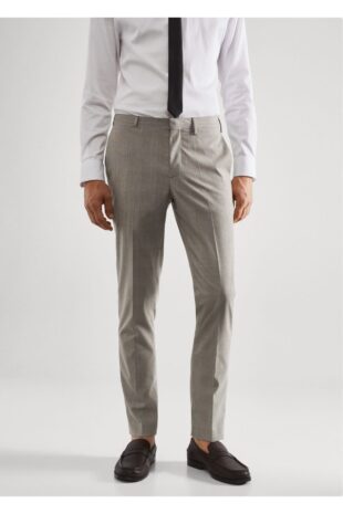 شلوار بژ فاق نرمال مردانه مانگو 57010670