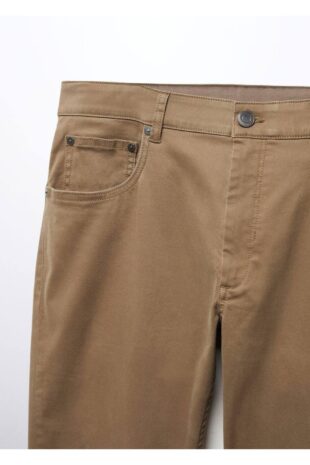 شلوار بژ فاق نرمال مردانه مانگو 57018268