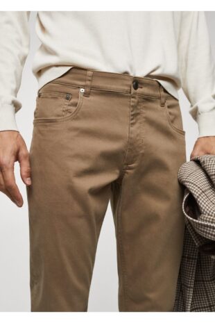 شلوار بژ فاق نرمال مردانه مانگو 57018268