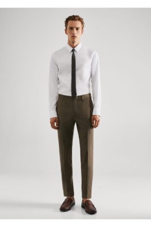 شلوار قهوه ای فاق نرمال مردانه مانگو 57024762