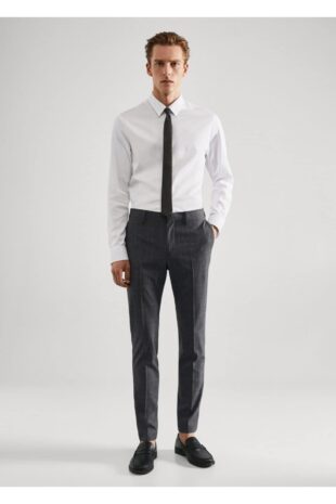 شلوار خاکستری فاق نرمال مردانه مانگو 57054761