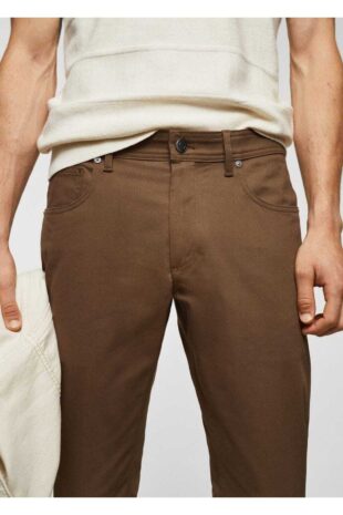 شلوار قهوه ای فاق نرمال مردانه مانگو 57074385