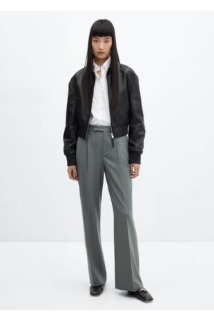 شلوار خاکستری فاق نرمال زنانه مانگو 57077761