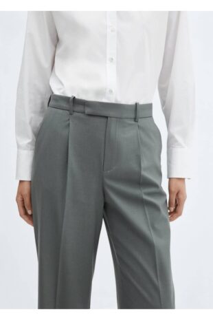 شلوار خاکستری فاق نرمال زنانه مانگو 57077761