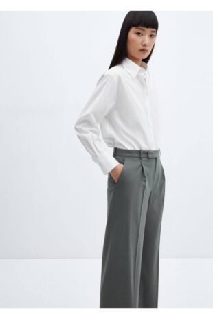 شلوار خاکستری فاق نرمال زنانه مانگو 57077761