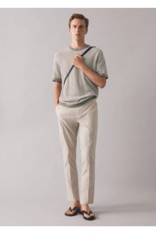 شلوار خاکستری فاق نرمال مردانه مانگو 57052504