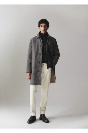 پالتو خاکستری مردانه مانگو 57065949