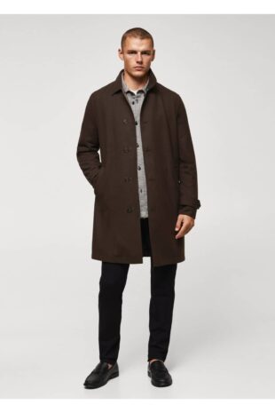 پالتو قهوه ای مردانه مانگو 57085945